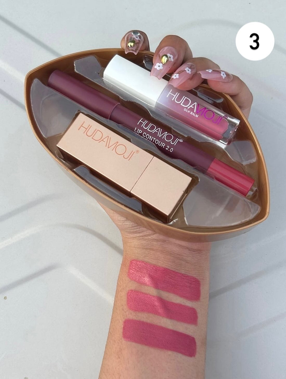 Kit Lip Hudamoji 3en1 Lip Gloss, Contour, Lipstick
