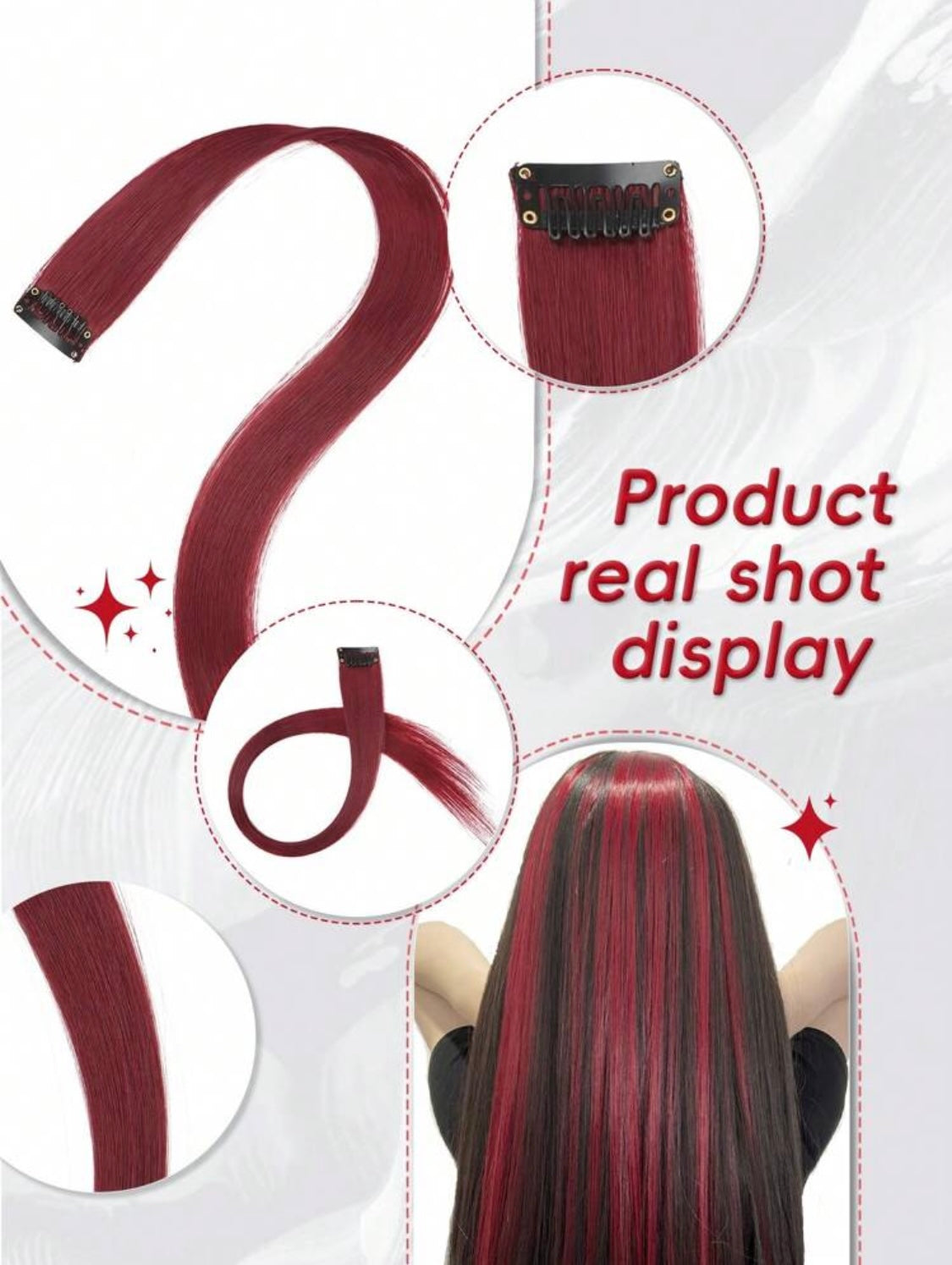 5 PCS Red Colored Clip In Hair Extensions 20 Inch Long