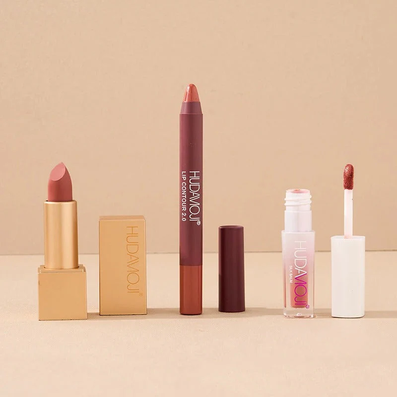 Kit Lip Hudamoji 3en1 Lip Gloss, Contour, Lipstick