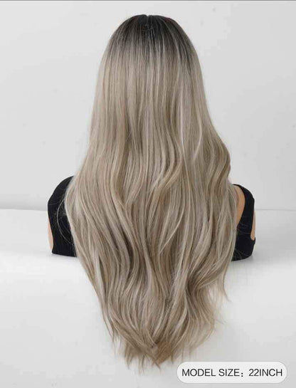 Perruque Synthétique Gris Clair Frange Cheveux Long Lisse