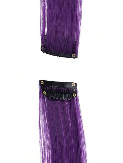 5pcs Purple Clip In Synthetic Hair Extension Long