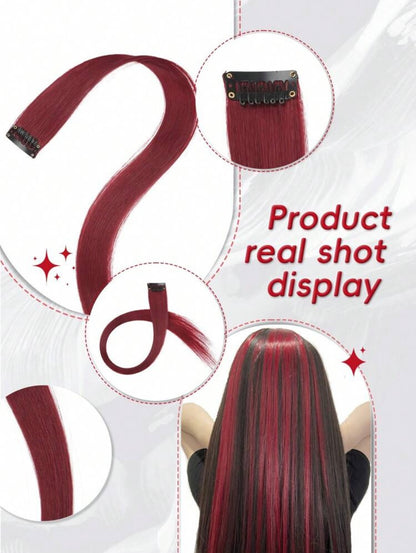 5 PCS Red Colored Clip In Hair Extensions 20 Inch Long