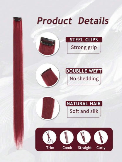 5 PCS Red Colored Clip In Hair Extensions 20 Inch Long