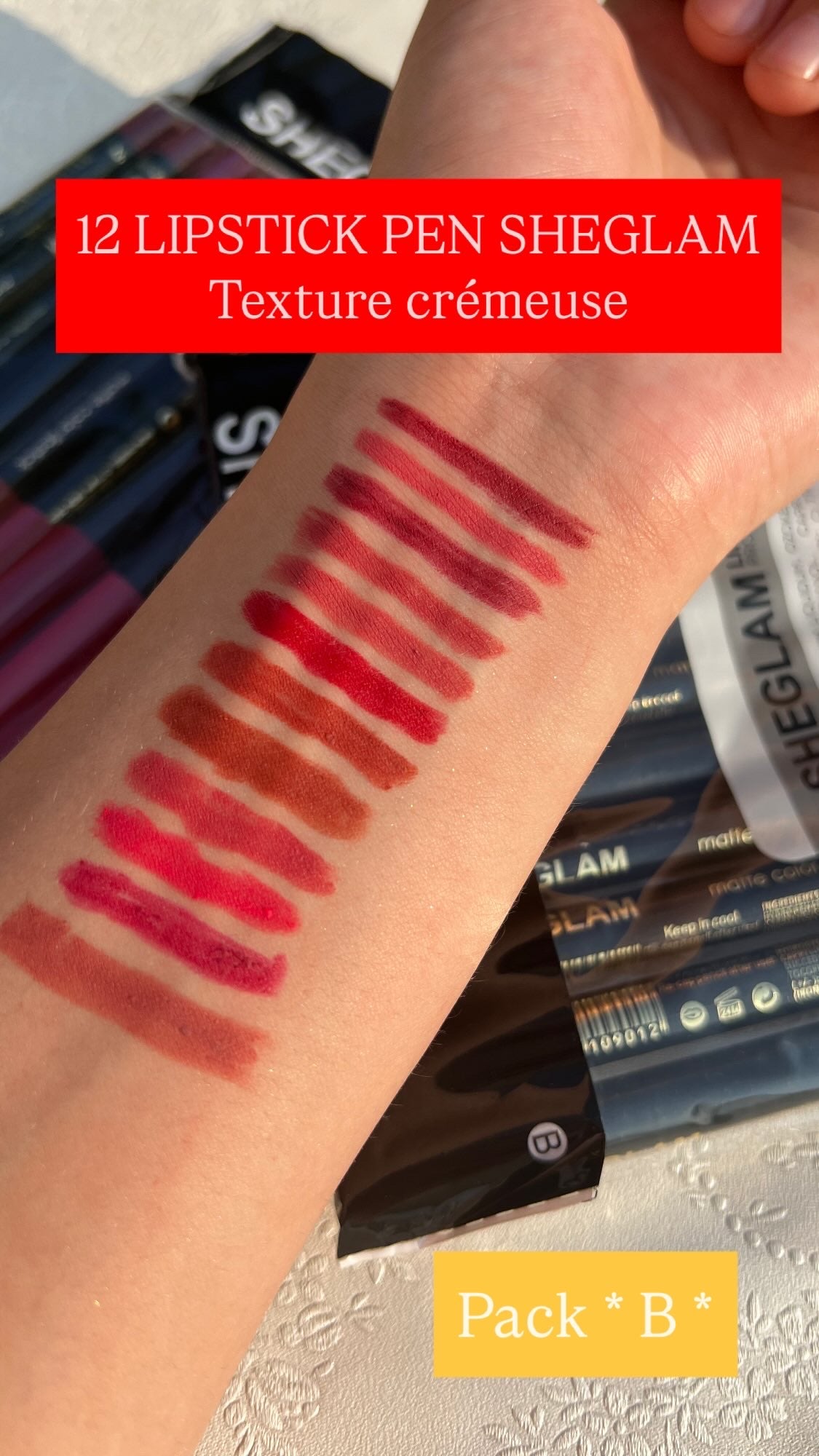 12 PCS Lipstick Pen Sheglam texture crémeuse (B)