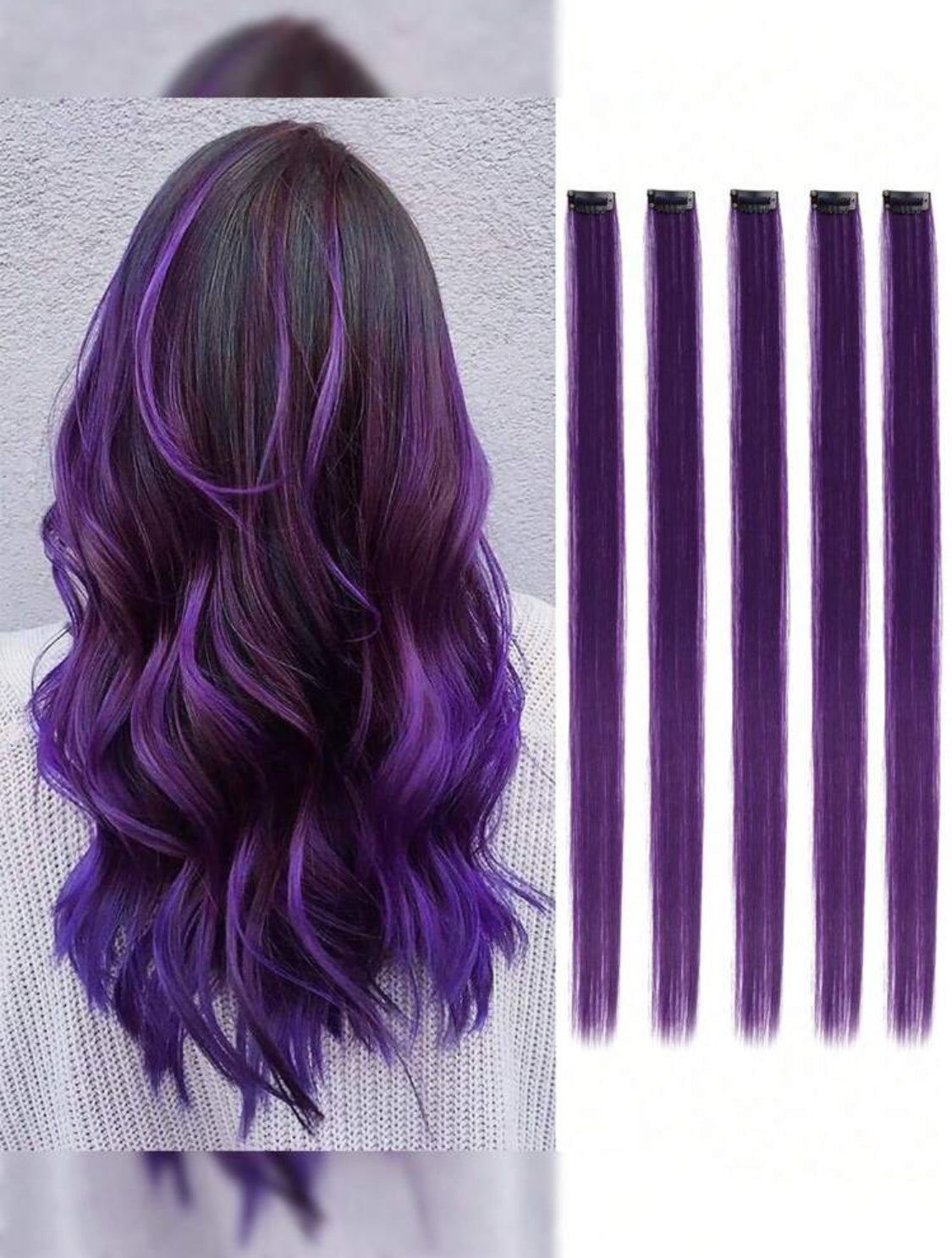 5pcs Purple Clip In Synthetic Hair Extension Long