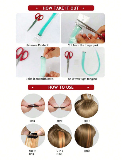 5 PCS Pink Colored Clip In Hair Extensions Long Straight