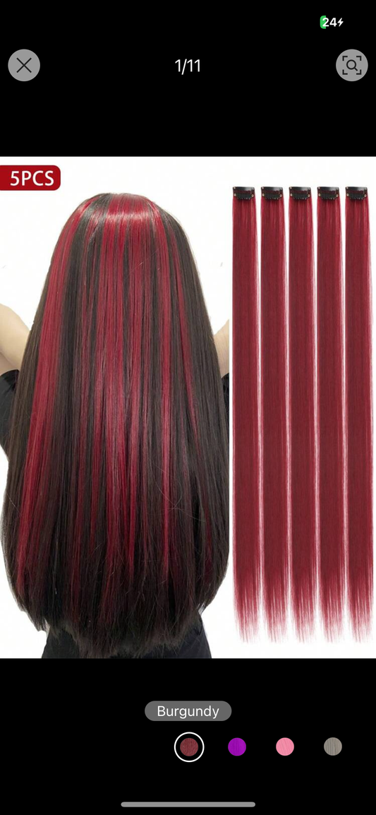 5 PCS Red Colored Clip In Hair Extensions 20 Inch Long