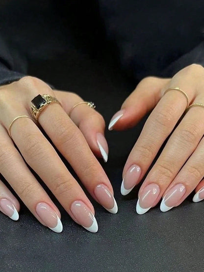 Faux ongles French en amande 24 pièces